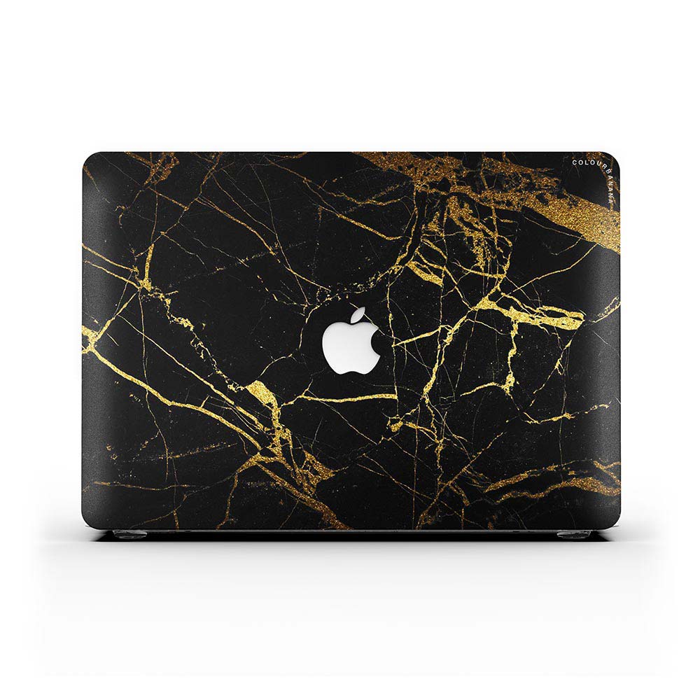 Macbook ケース セット - 保護ゴールド ブラック マーブル