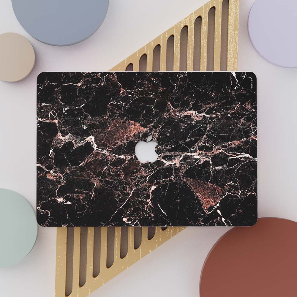Macbook Case Set - Protective Black and Red Marble