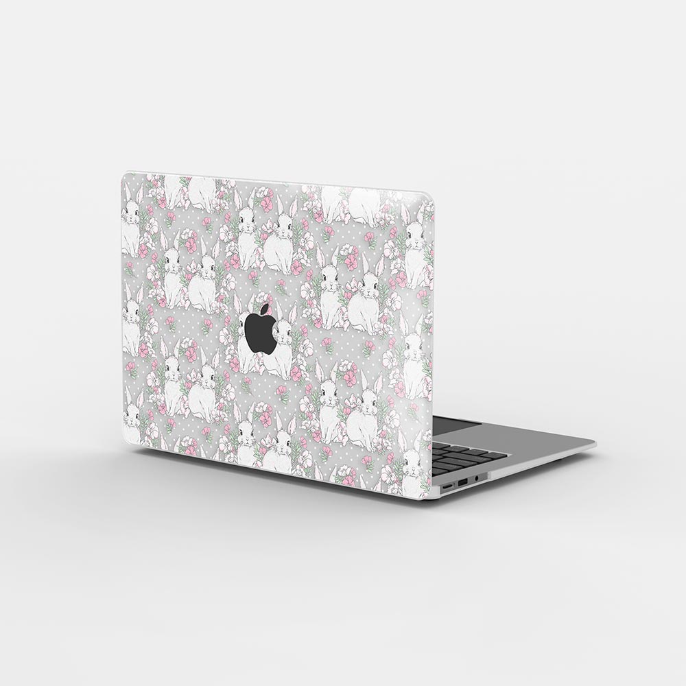 Macbook Case-Cute Rabbits And Flower
