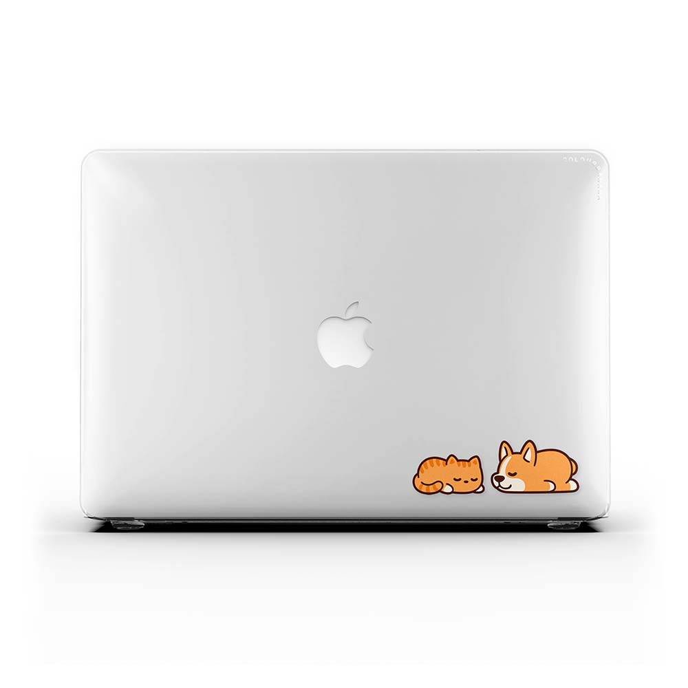 Macbook Case-Corgi Puppy And Kitten