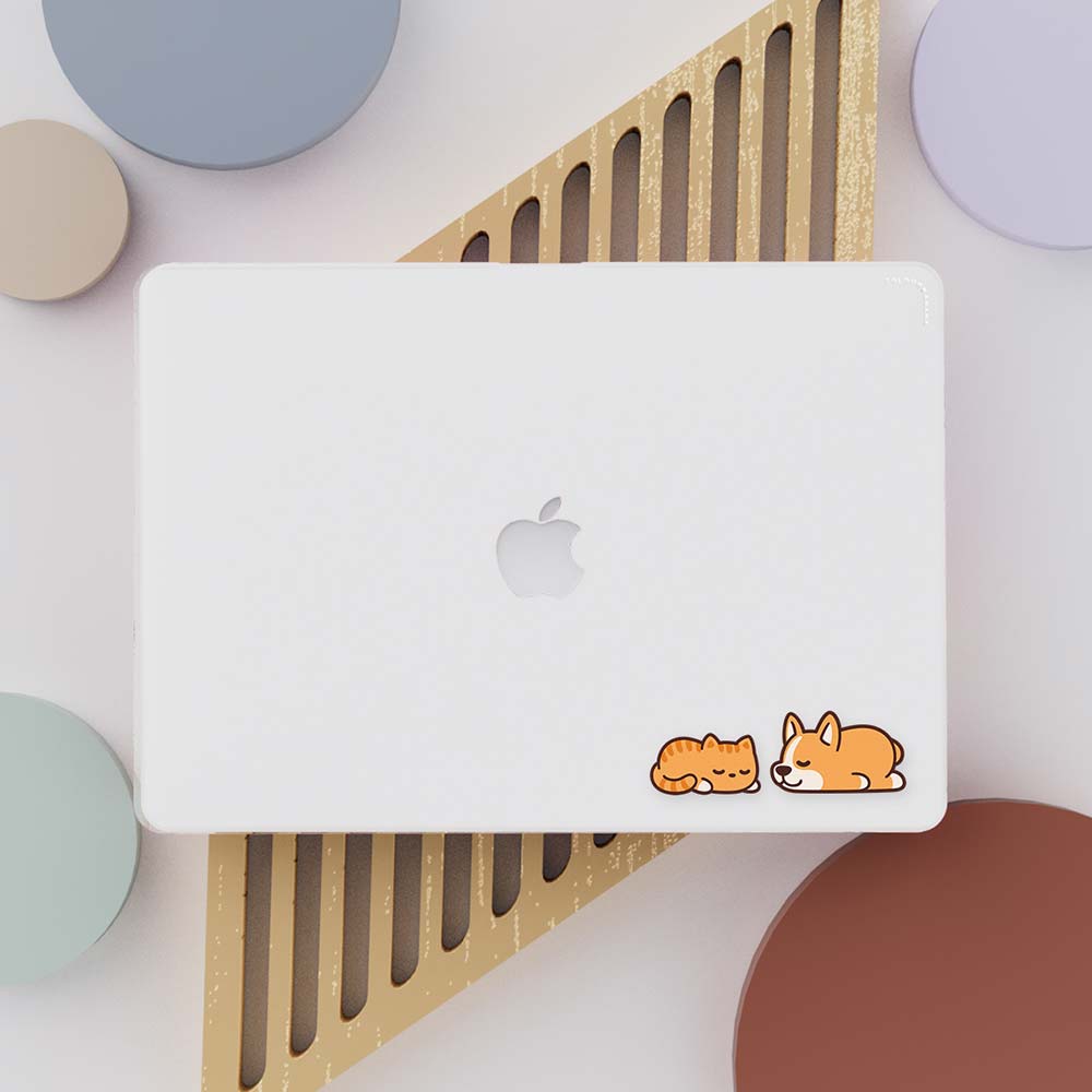 Macbook Case-Corgi Puppy And Kitten