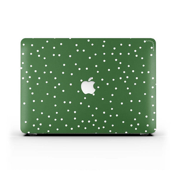 Macbook ケース-緑地に白のドット