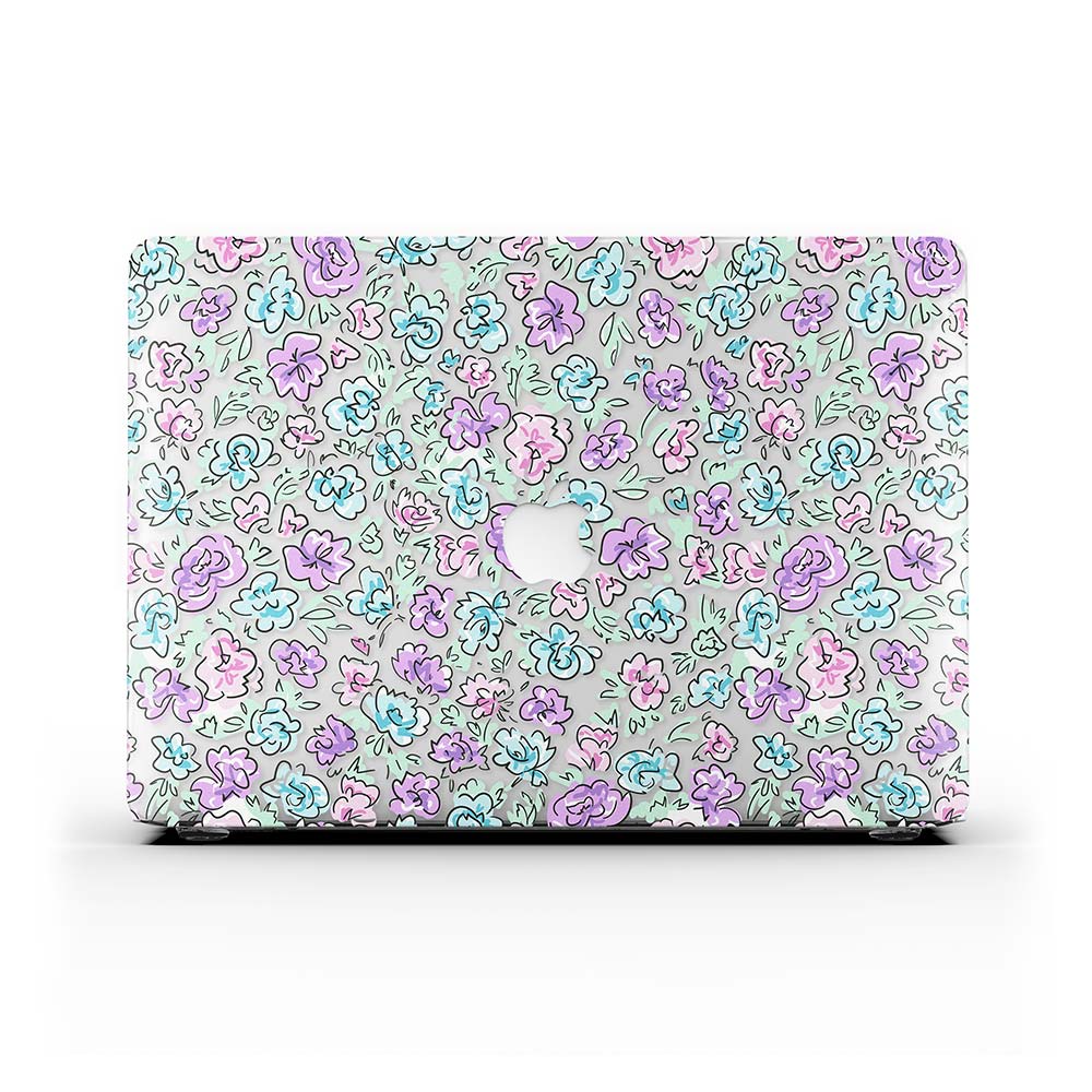 Macbook 保護套 - 藍色和紫色花卉