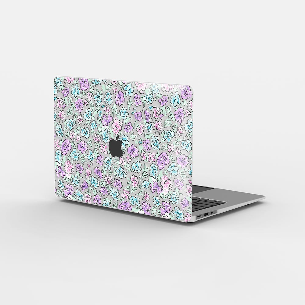 Macbook ケース - 青と紫の花柄