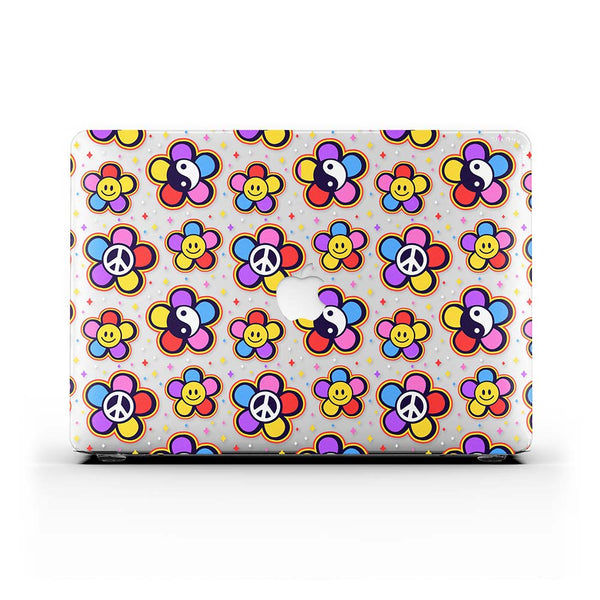 Macbook Case - Hippy 80s Fashion Mushroom Daisy Peace Rainbow
