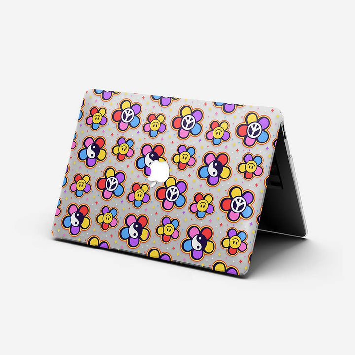 Macbook Case - Hippy 80s Fashion Mushroom Daisy Peace Rainbow