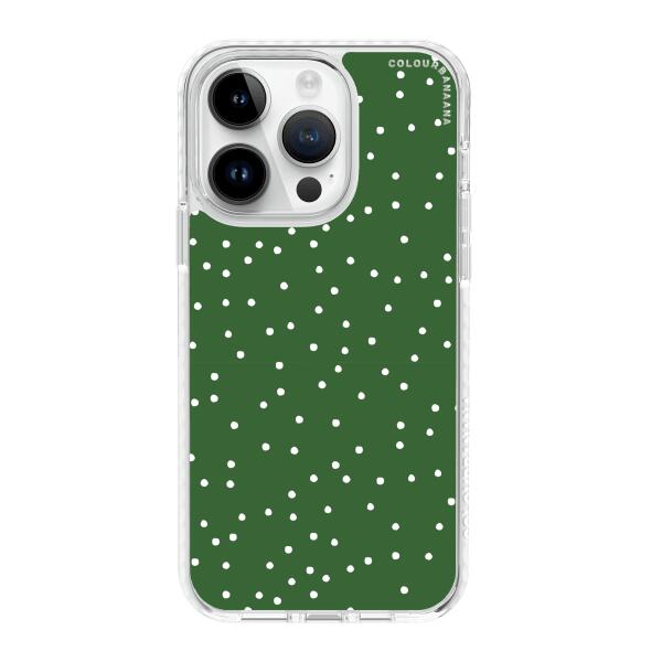 iPhone ケース - 緑地に白のドット