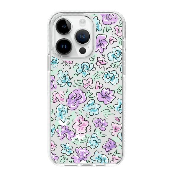 iPhoneケース - 青と紫の花柄