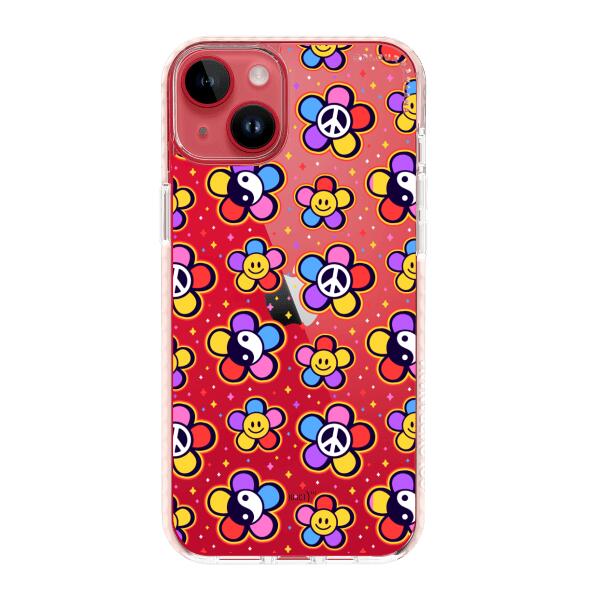 iPhone 手機殼 - 嬉皮 80 年代時尚蘑菇雛菊和平彩虹