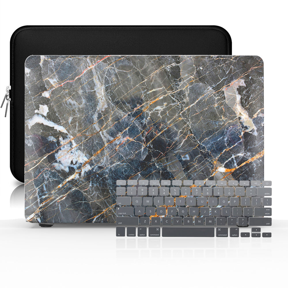 Macbook Case Set - Protective Cracked Black Marble - colourbanana
