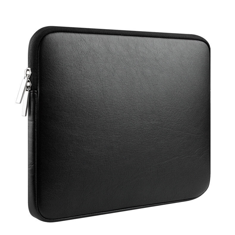 Laptop Sleeve - Black Soft Leather Waterproof Zipper Bag - colourbanana