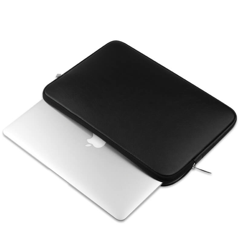 Laptop Sleeve - Black Soft Leather Waterproof Zipper Bag - colourbanana