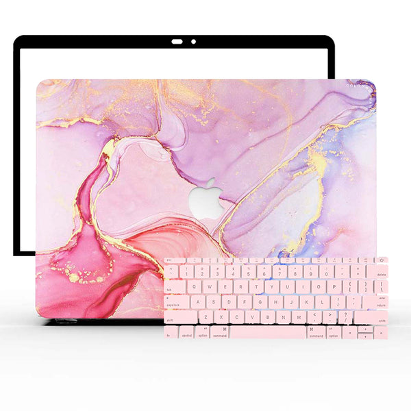 MacBook 保護殼套裝 - 360 粉色和紫色大理石紋