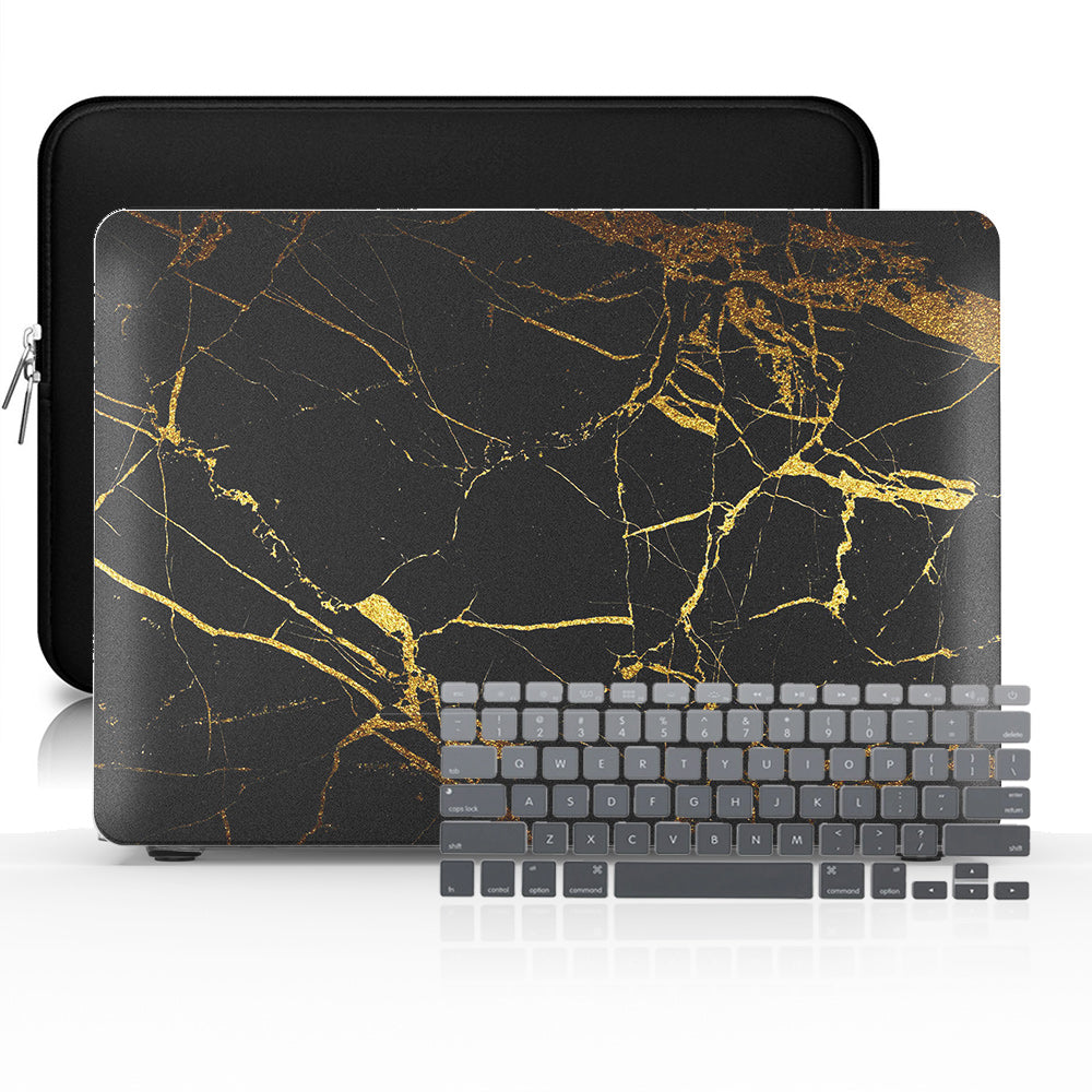 Macbook Case Set - Protective Gold Black Marble - colourbanana