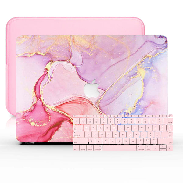MacBook 保護殼套裝 - 保護性粉色和紫色大理石紋