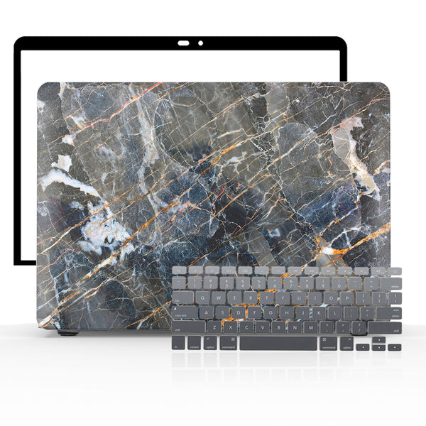 Macbook Case Set - 360 Cracked Black Marble - colourbanana