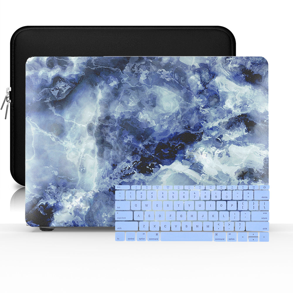 Macbook Case Set - Protective Deep Blue Clouded Marble - colourbanana