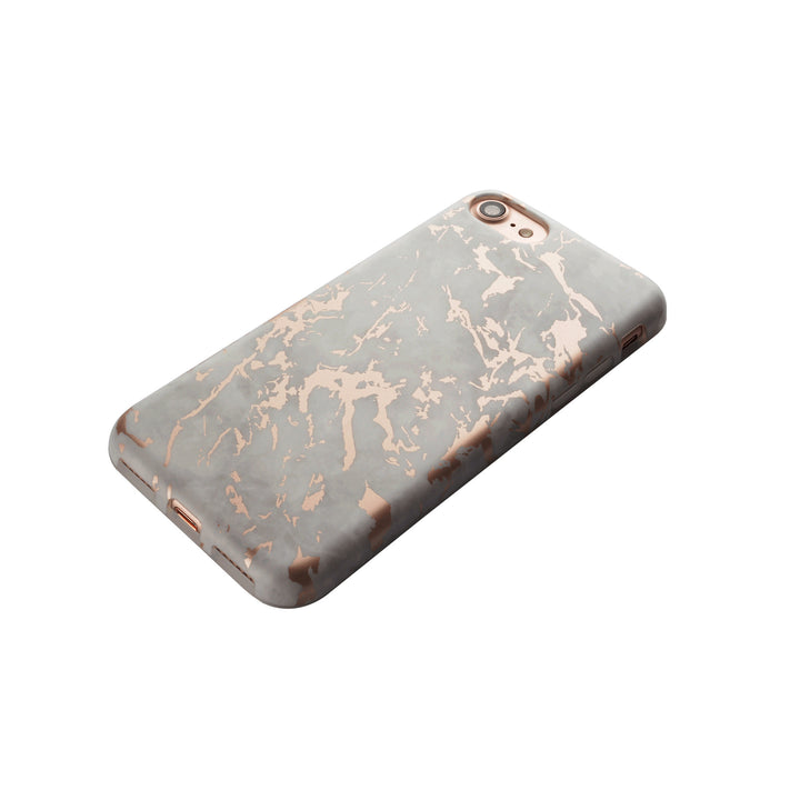 iPhone Case - White & Rose Metallic Brushed Marble